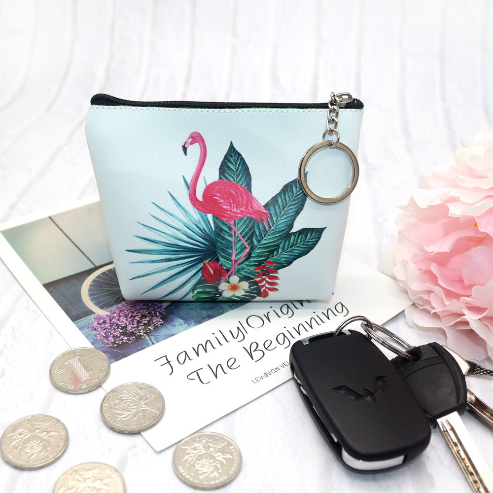 Flamingo print zipped coin purse