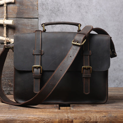 Simple First Layer Cowhide Backpack Briefcase Men And Women Leather Shoulder Messenger Bag