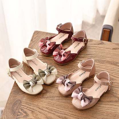 2021 spring new children's shoes girls soft bottom sandals bow princess shoes baby single shoes bag leather shoes