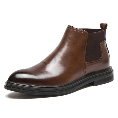 Men's pointed high-top leather shoes