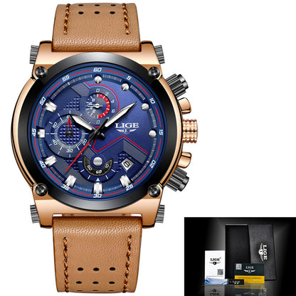 LIGE casual business waterproof belt watch men