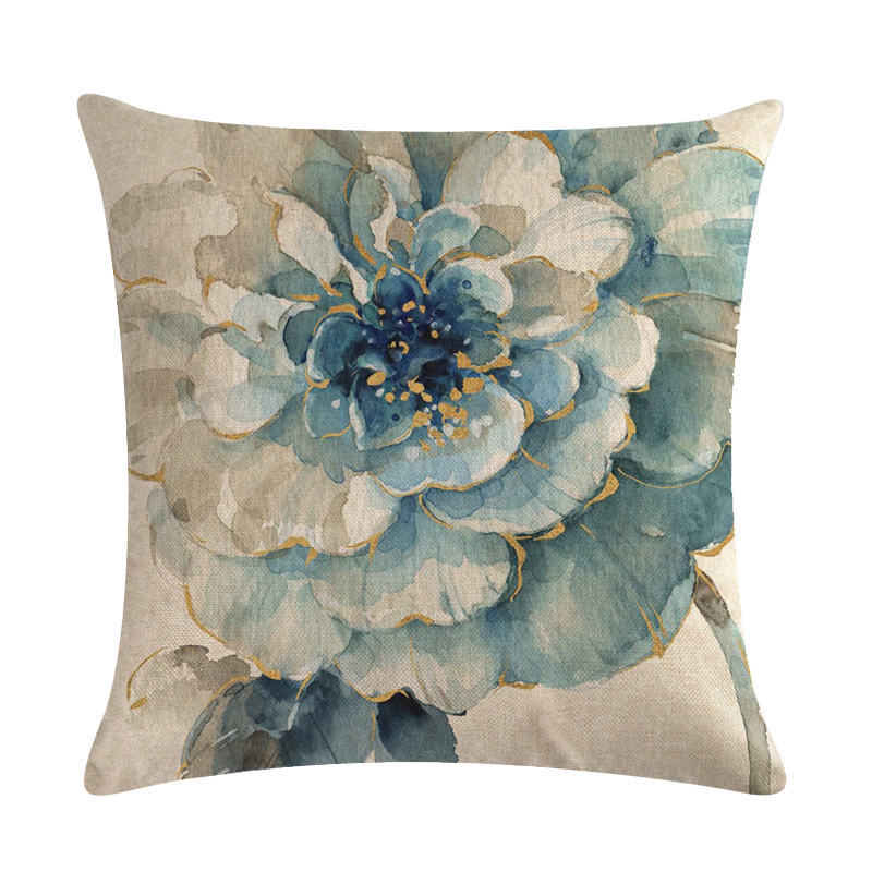Blue style oil painting bird and flower pillow
