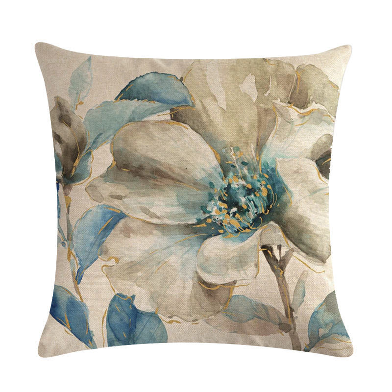 Blue style oil painting bird and flower pillow