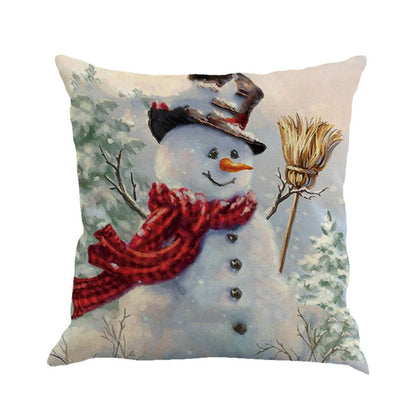 Christmas Snowman Series Asia Cotton And Linen Cushion Case Car Back Cushion Covers