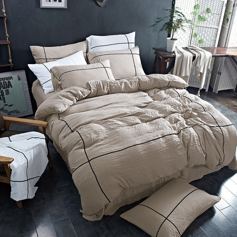White sheet style washed cotton four-piece suit