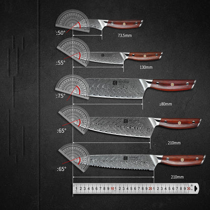 Seven-piece Damascus Kitchen Knife Set
