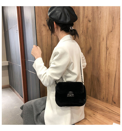 Faux Mink Small Square Bag Hand Carry One-Shoulder Messenger Bag