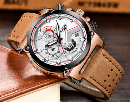 LIGE casual business waterproof belt watch men