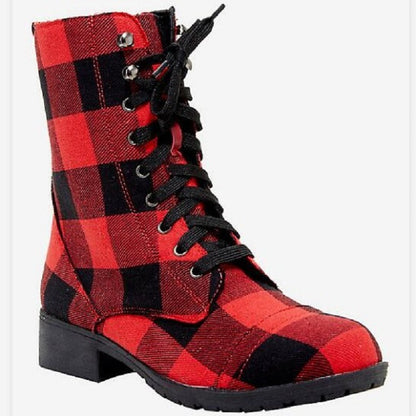 Casual round head red plaid high top thick with solid color deep mouth