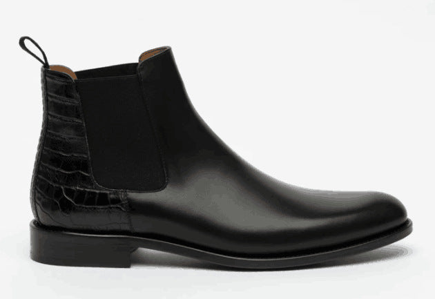 Casual leather stitching solid color single boots