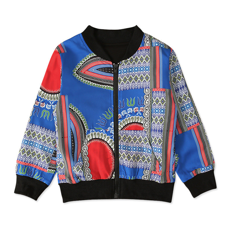 Bohemian print top zipper coat children's clothing