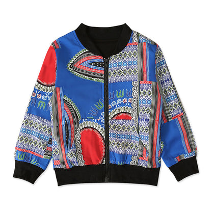 Bohemian print top zipper coat children's clothing
