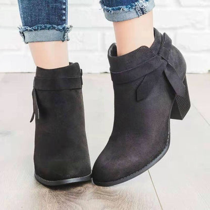 Short round toe bow side zip Martin boots