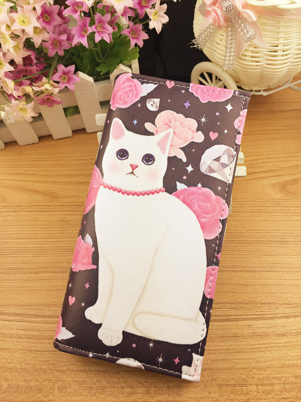 Cute cat long wallet PU leather