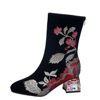 Back zipper pointed toe PU mid boots