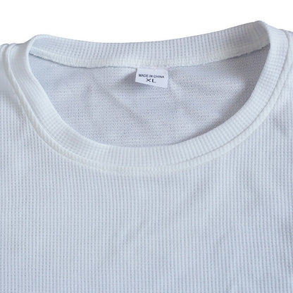 Men's Solid Color Waffle Round Neck Pullover