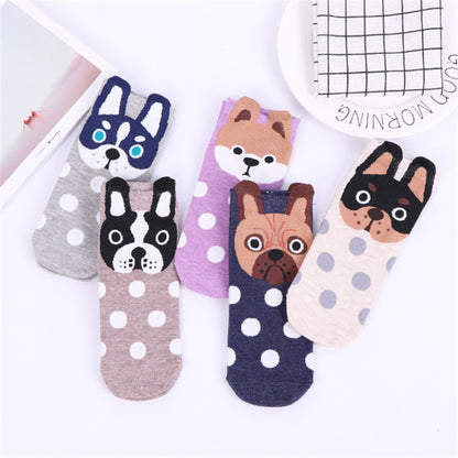 Cute Cartoon Dog Socks With Polka Dot Printing Boat Socks