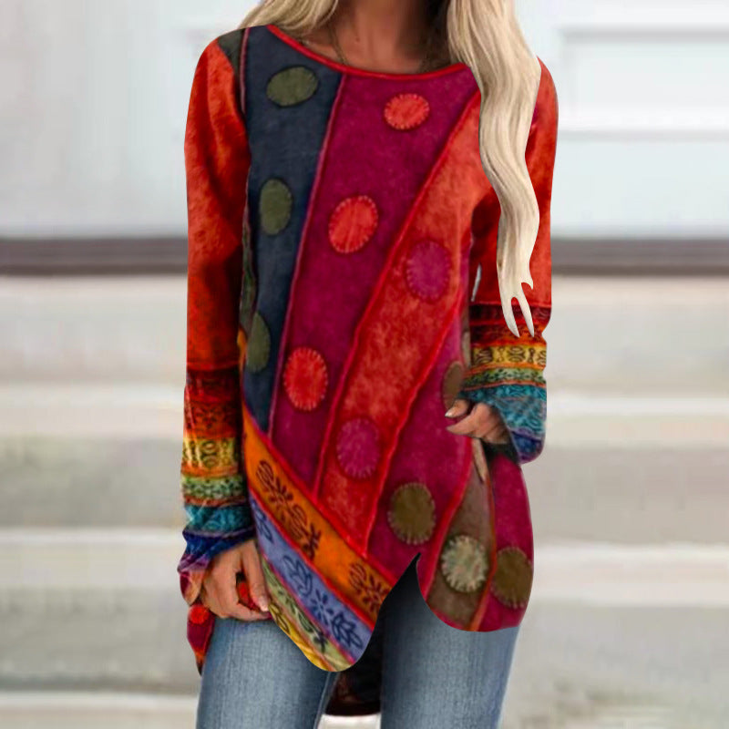Retro Shirt Irregular Loose Long-sleeved Women's T-shirt