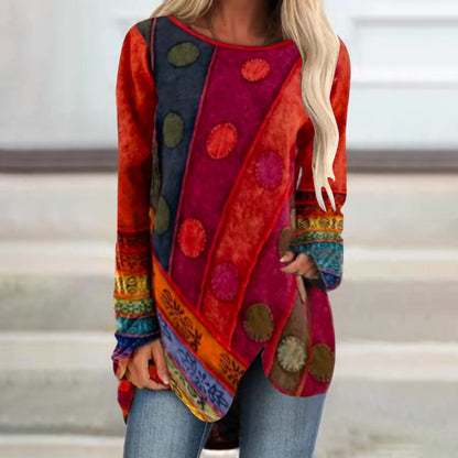 Retro Shirt Irregular Loose Long-sleeved Women's T-shirt