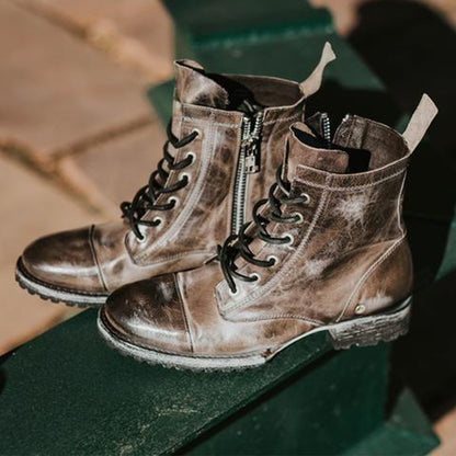 Round Head Retro Lace Up Casual Fashion Thick Heel Men's Boots