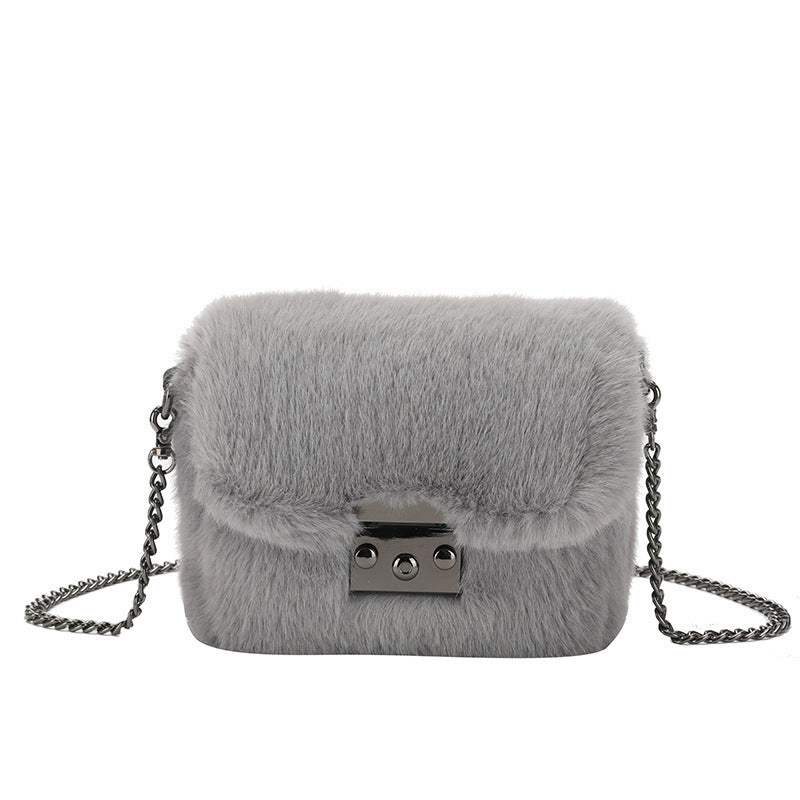 Faux Mink Small Square Bag Hand Carry One-Shoulder Messenger Bag