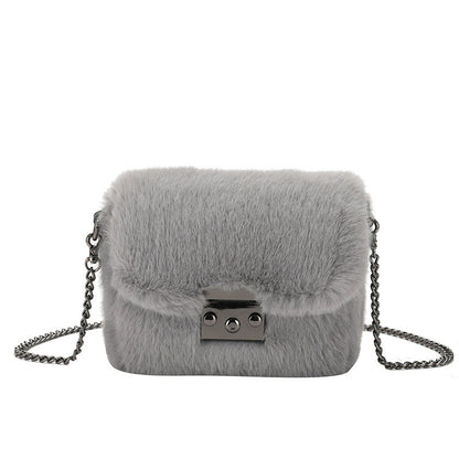 Faux Mink Small Square Bag Hand Carry One-Shoulder Messenger Bag