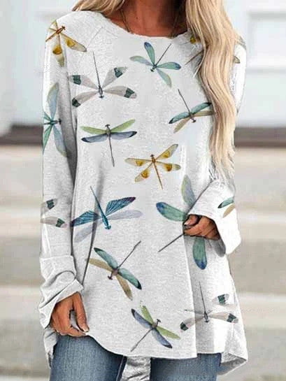 Retro butterfly print gradient long-sleeved T-shirt