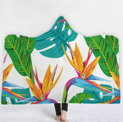 Hooded Thermal Fleece Blanket Coral Fleece Print Winter Warm Home Travel Portable Wearable Thick Hoodie Blanket For Adults Kids