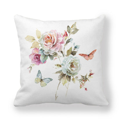 Butterfly Flower Pattern Encrypted Peach Skin Pillowcase