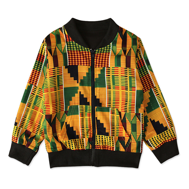 Bohemian print top zipper coat children's clothing