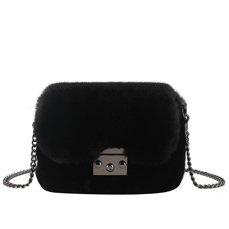 Faux Mink Small Square Bag Hand Carry One-Shoulder Messenger Bag