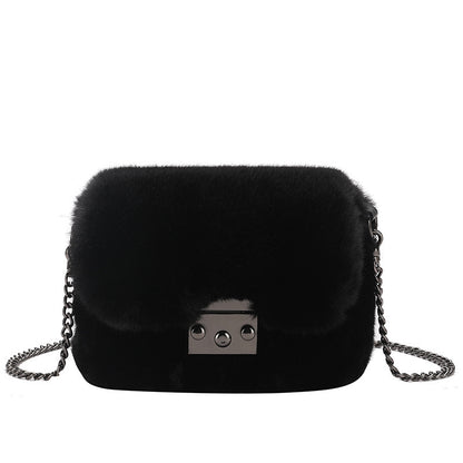Faux Mink Small Square Bag Hand Carry One-Shoulder Messenger Bag