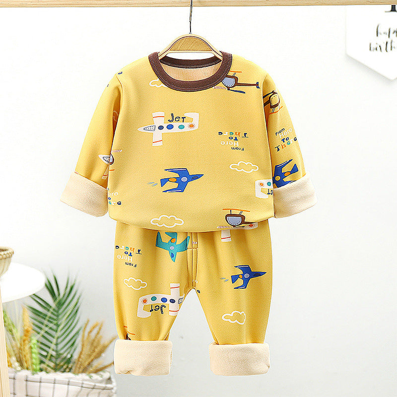 Baby Thickened Warm Autumn Clothes Long Trousers Children's Home Set