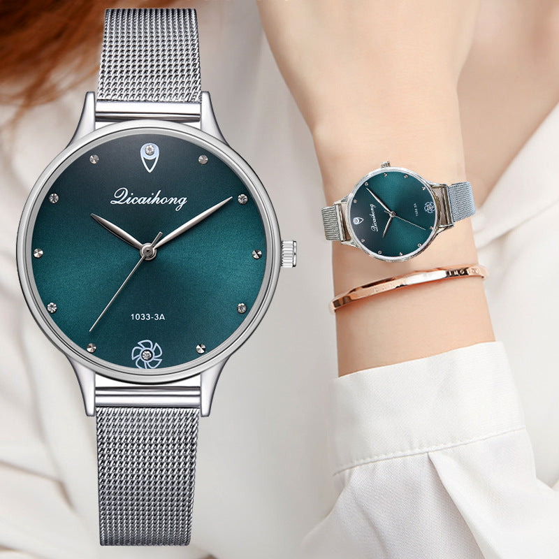 Green dial bracelet quartz watch fashion creative high-grade diamond scale watch