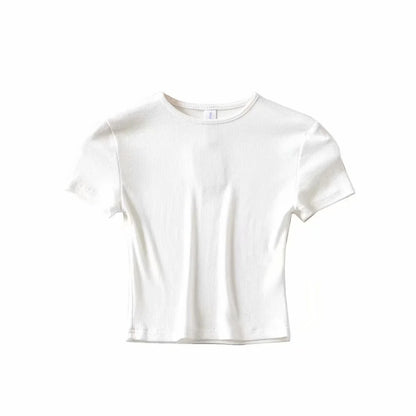 New Basic Style Slim-fit Solid Color Round Neck Bottoming Shirt Workout Top