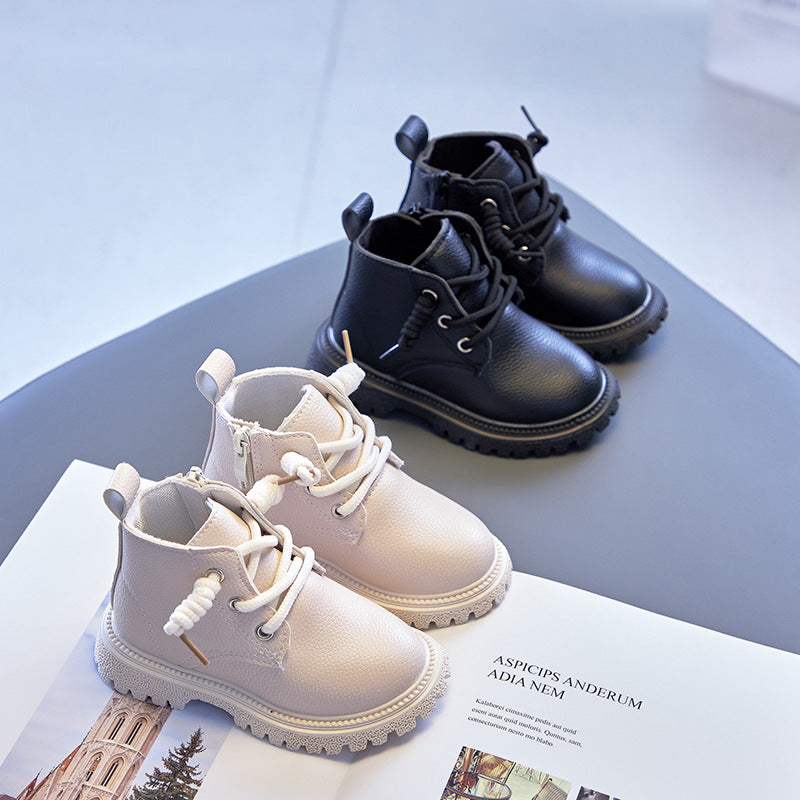 Autumn Black Short Leather Boots For Girls