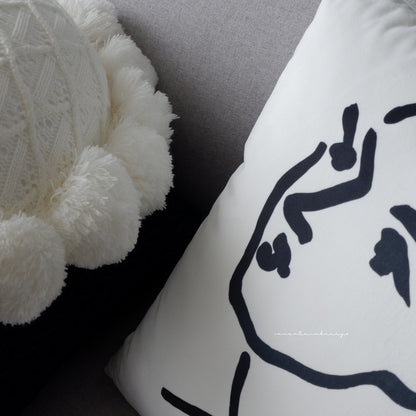 Round pillow head cushion b&B is wrapped in navy blue
