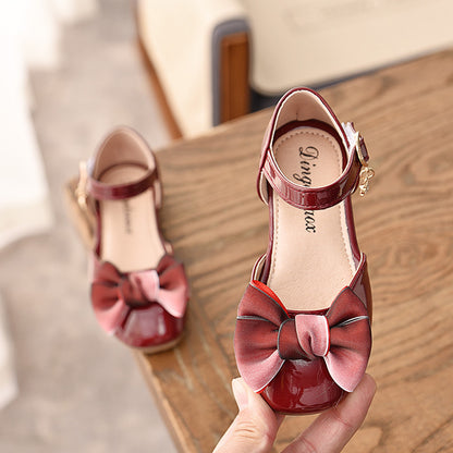 2021 spring new children's shoes girls soft bottom sandals bow princess shoes baby single shoes bag leather shoes