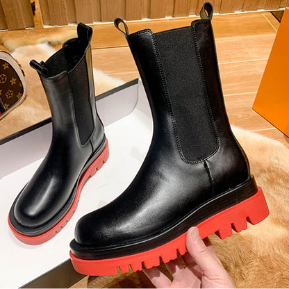 Women's thin and handsome thick-soled mid-tube Martin boots