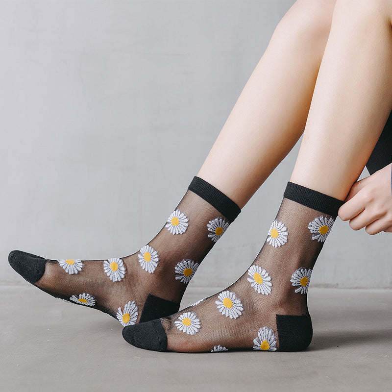 Little Daisy Glass Stockings Women's Middle Tube