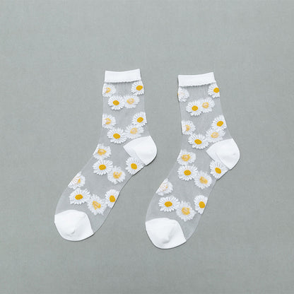 Little Daisy Glass Stockings Women's Middle Tube