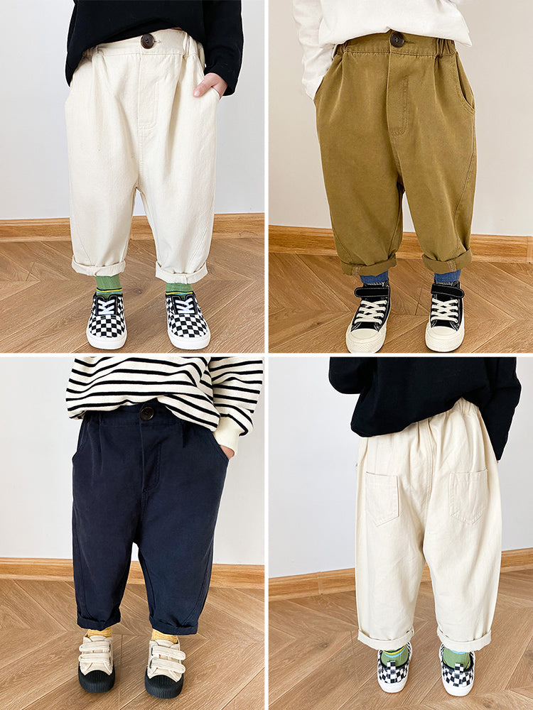Solid-color slacks with curly sides and straight slacks