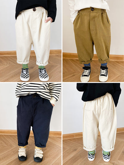 Solid-color slacks with curly sides and straight slacks