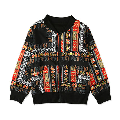 Bohemian print top zipper coat children's clothing