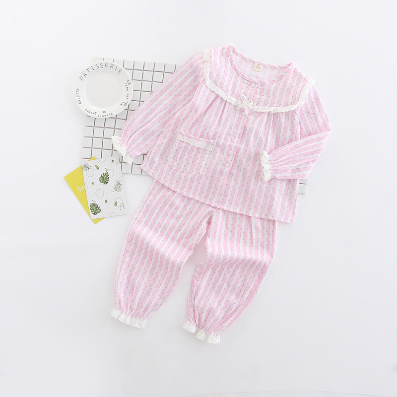 Children's home clothes striped lace