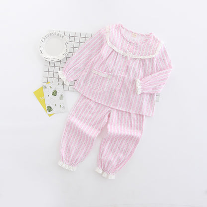 Children's home clothes striped lace