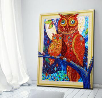 Mit Perlen - Die Eulen Family - Diamond Painting