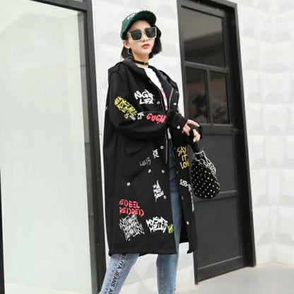 Printed hooded trench coat