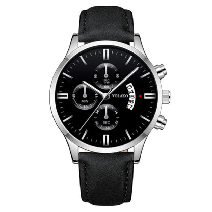 Fashion Three-eye Six-hand Men's Belt Quartz Watch