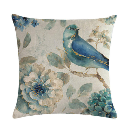 Blue style oil painting bird and flower pillow